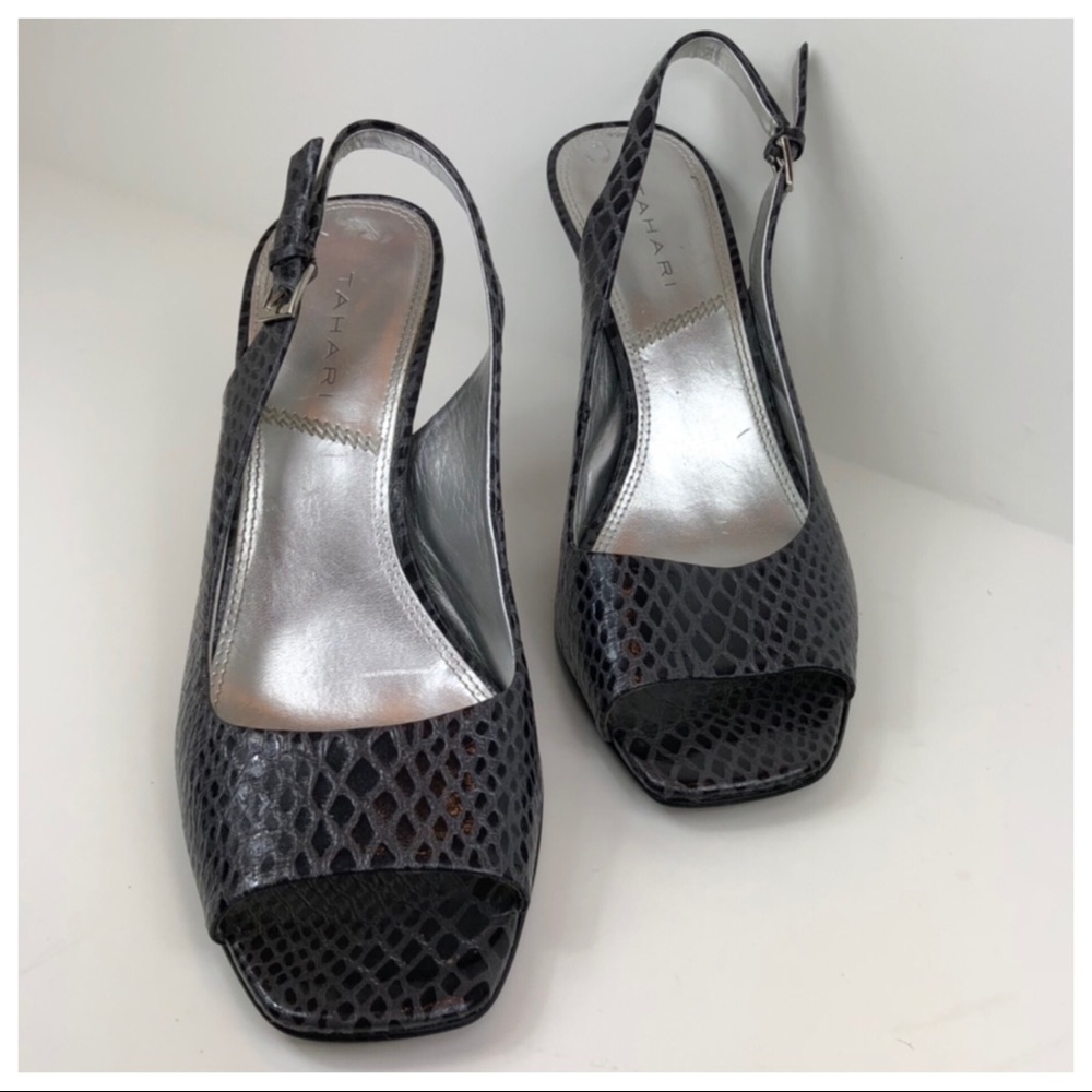 Tahari Black Peep Toe Sling Back Pumps Size 8.5